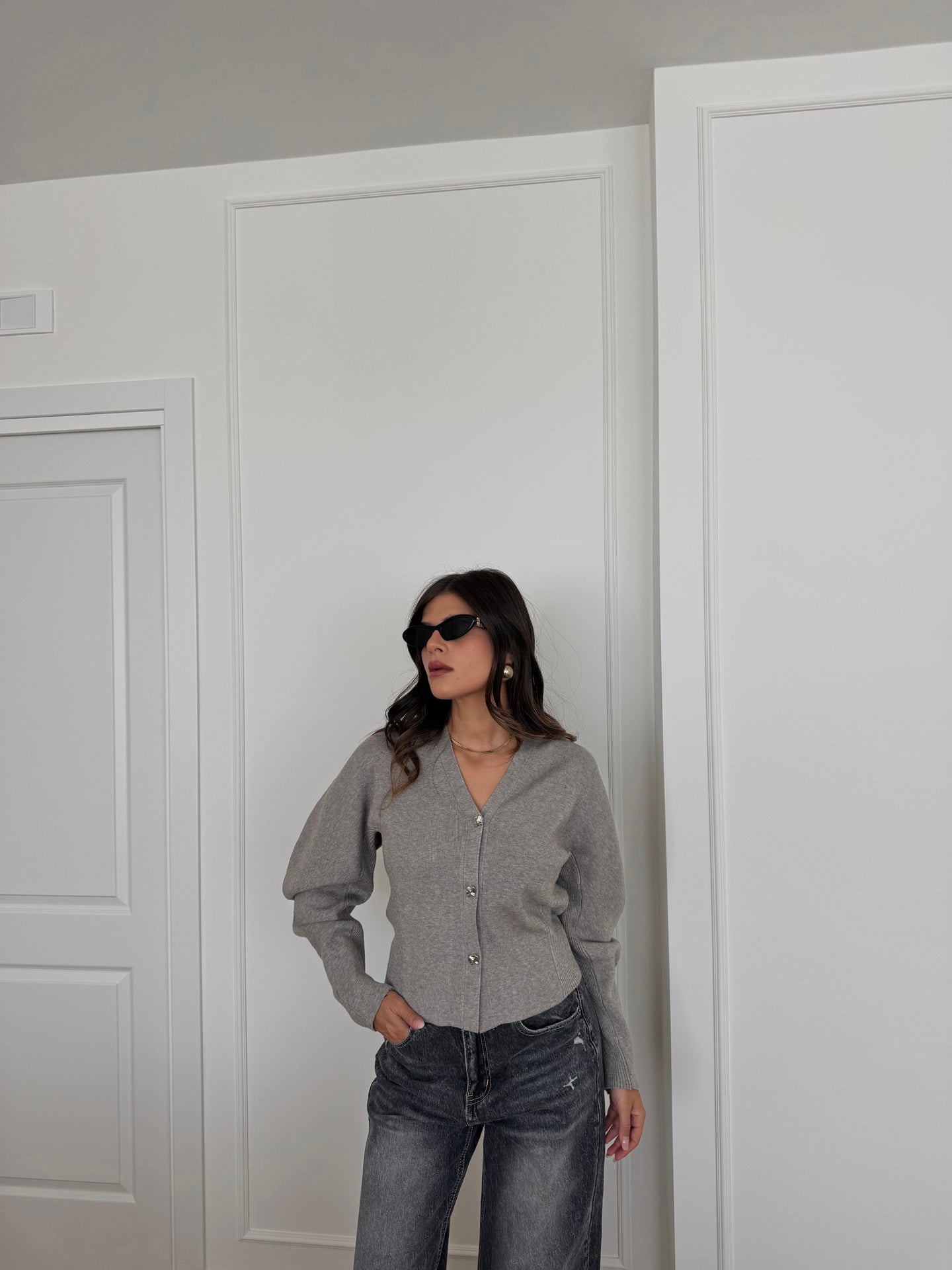 CARDIGAN IN MAGLIA LINDA GRIGIO