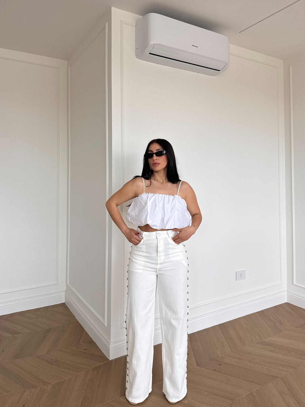 JEANS BIANCO BORCHIE