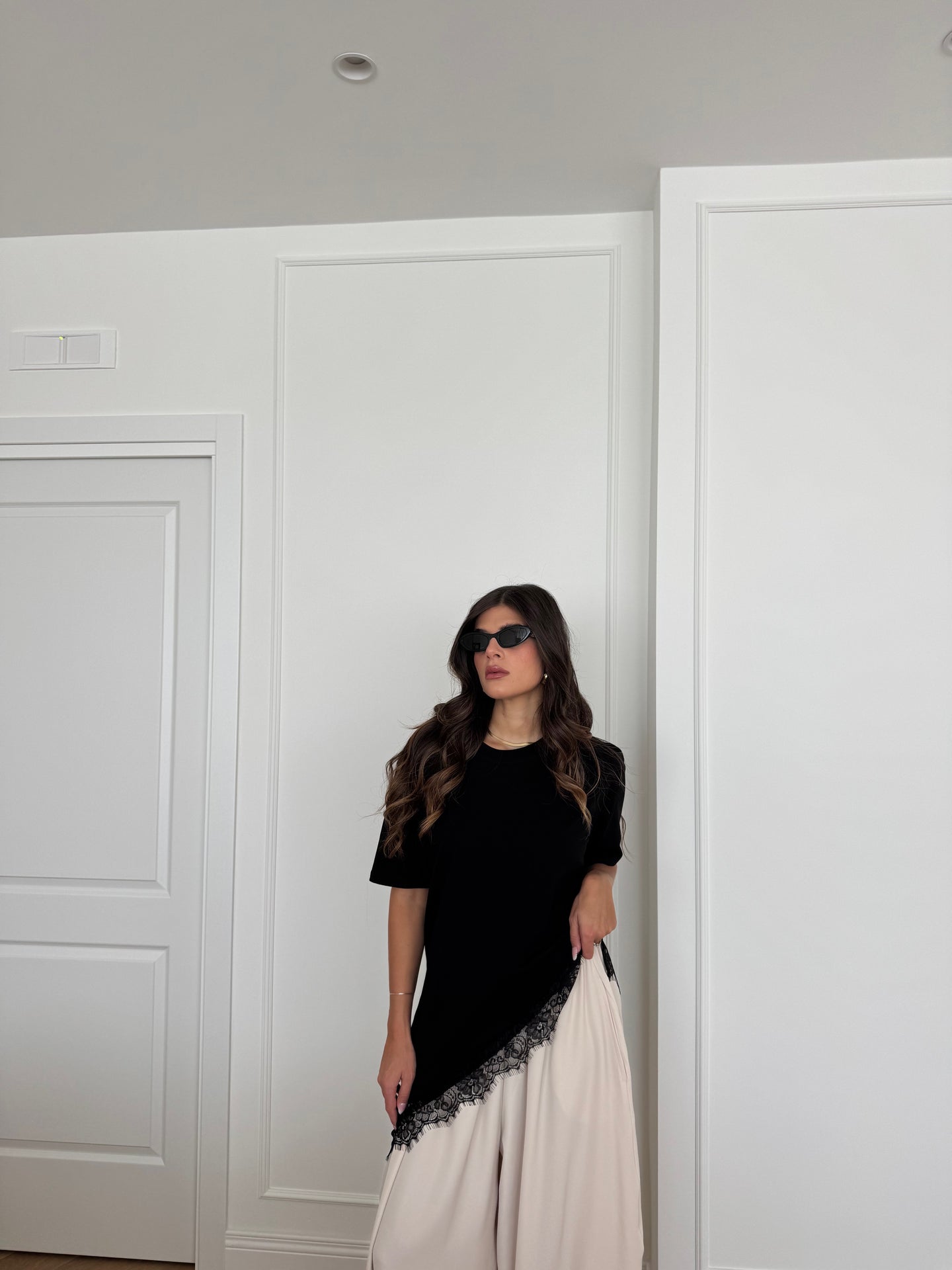 T-SHIRT PIZZO LUMINA NERO