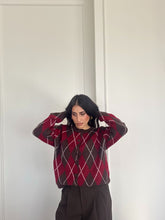 Carica l&#39;immagine nel visualizzatore di Gallery, CARDIGAN ROMBI MARRONE/BORDEAUX
