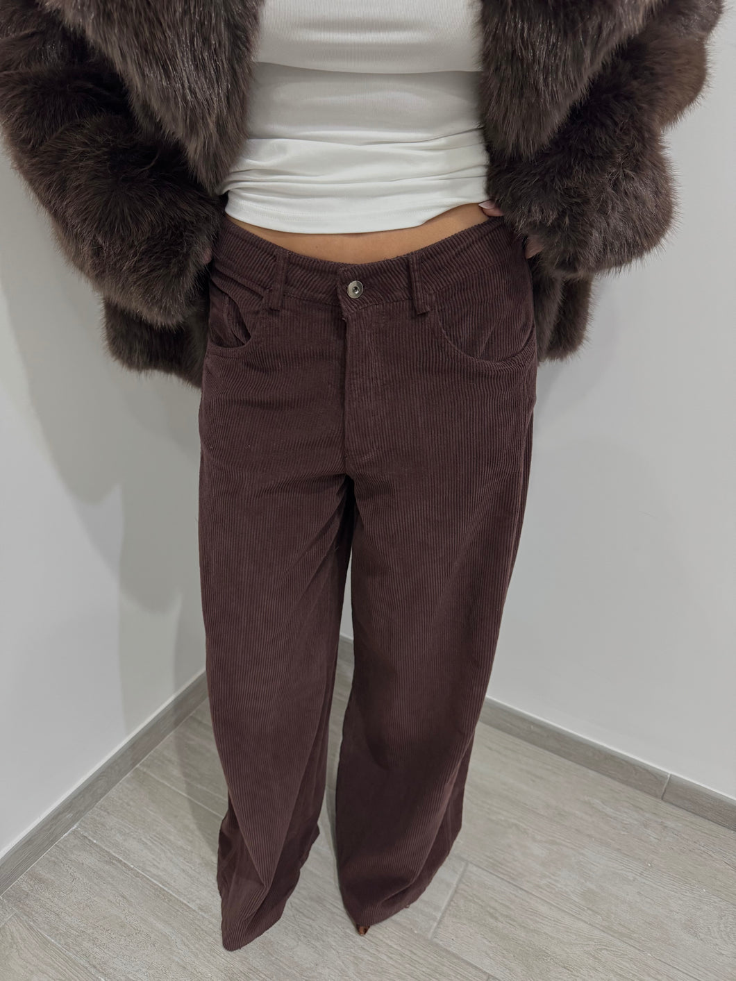 PANTALONI VELLUTO A COSTE MARRONE LUMINA