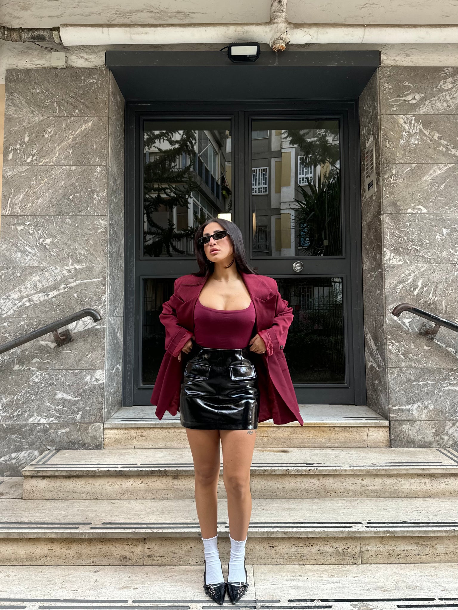 METLUQ Gonna Mini In Vinile Effetto Bagnato Nero - Donna UK 8-26 Vita Elastica - Foto 1