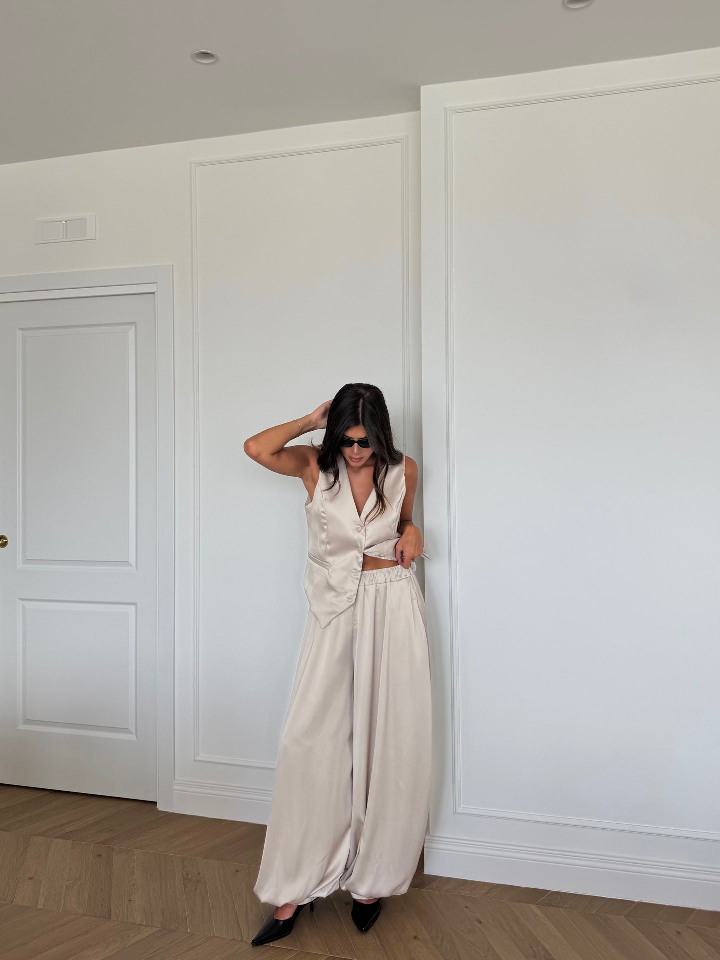 PANTALONI BALLOON SATIN PANNA