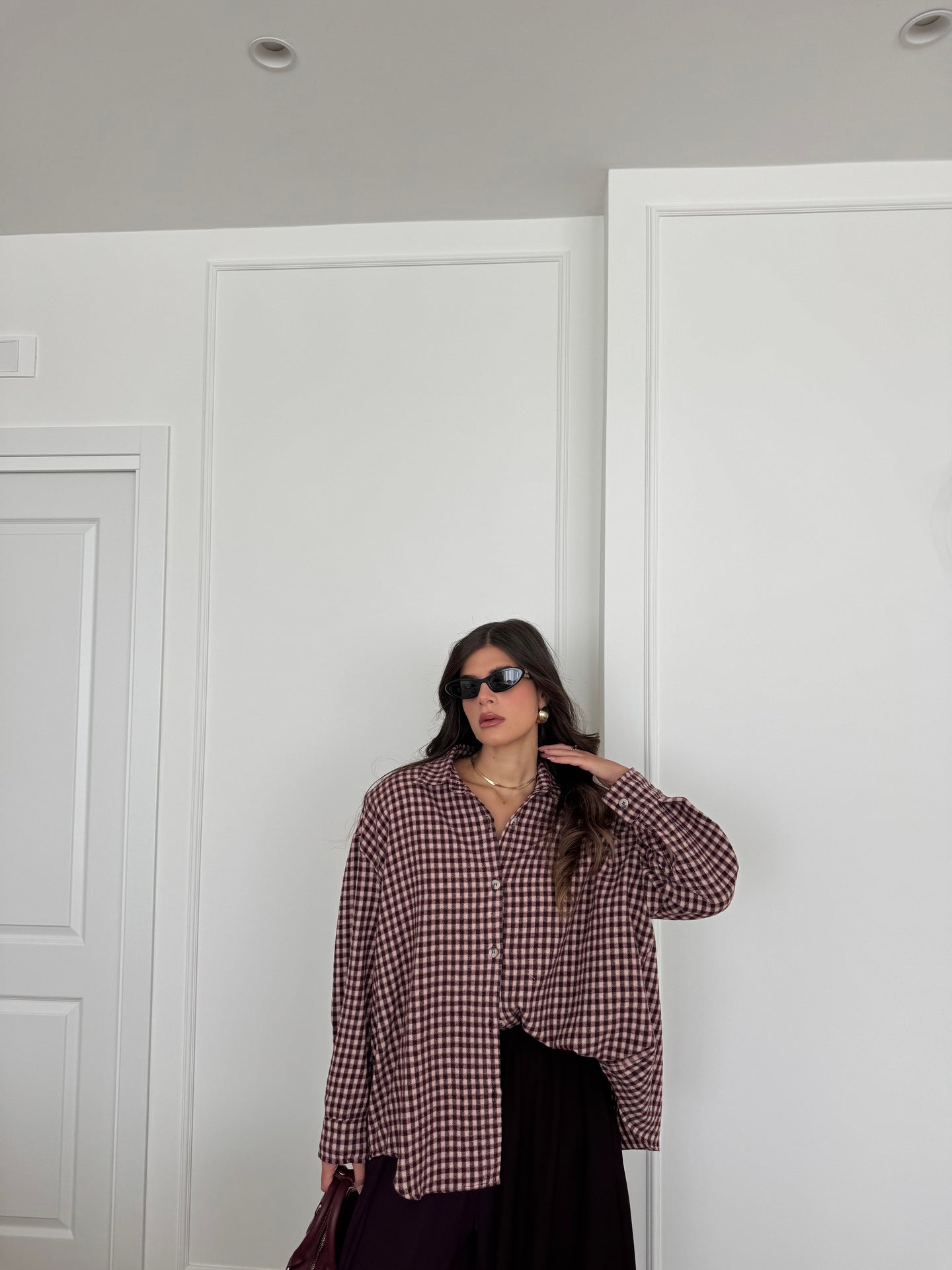 CAMICIA QUADRI OVER BORDEAUX