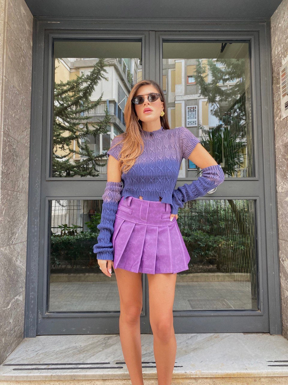 PANTAGONNA PLISSÈ SIMILPELLE VIOLA