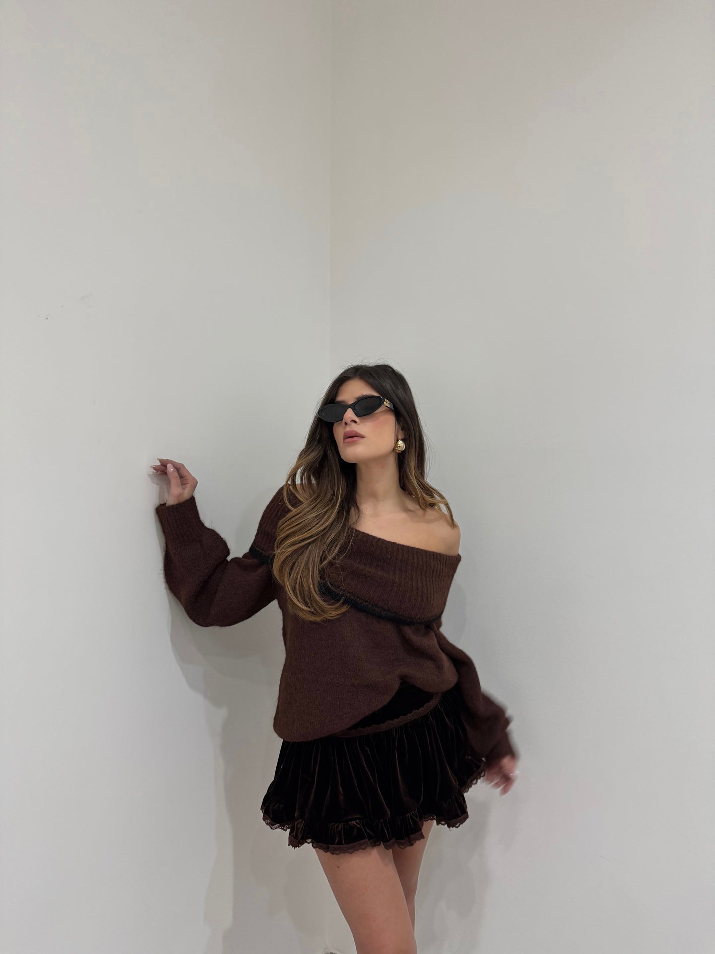 MINI GONNA VELLUTO MARRONE