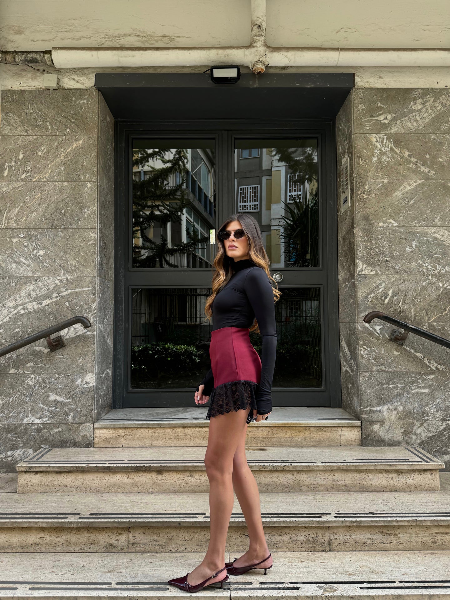 SHORTS ORLO IN PIZZO BORDEAUX
