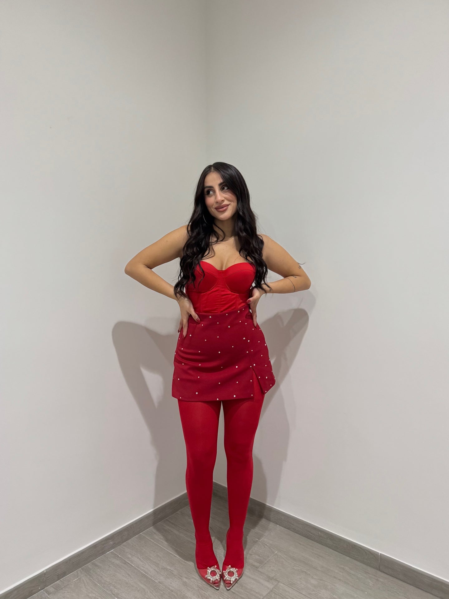 PANTAGONNA STRASS LUMINA ROSSO