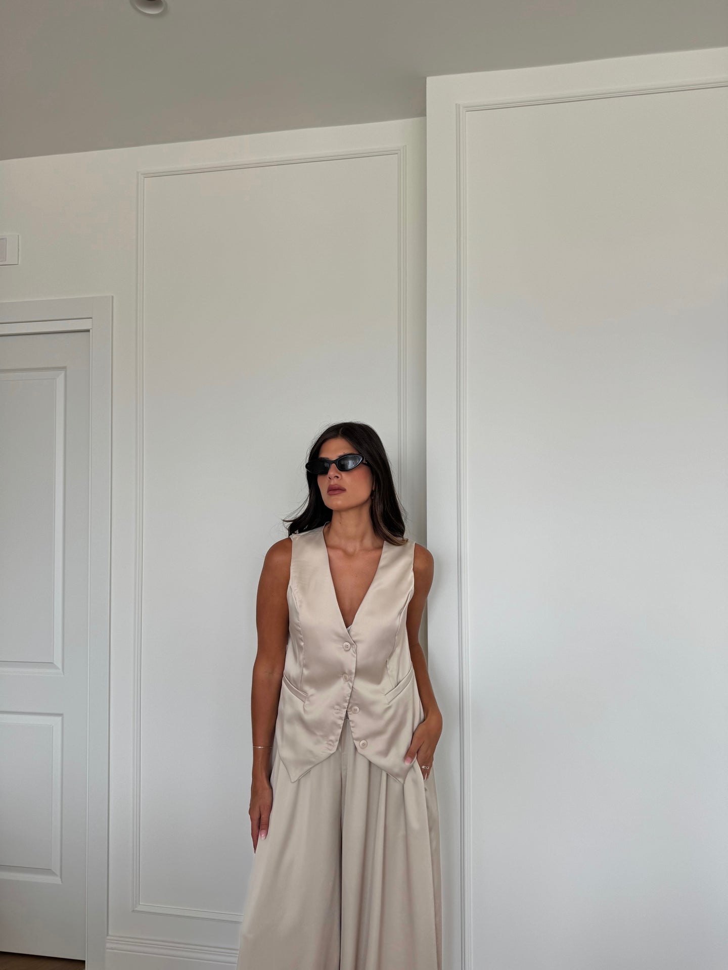 GILET SATIN PANNA