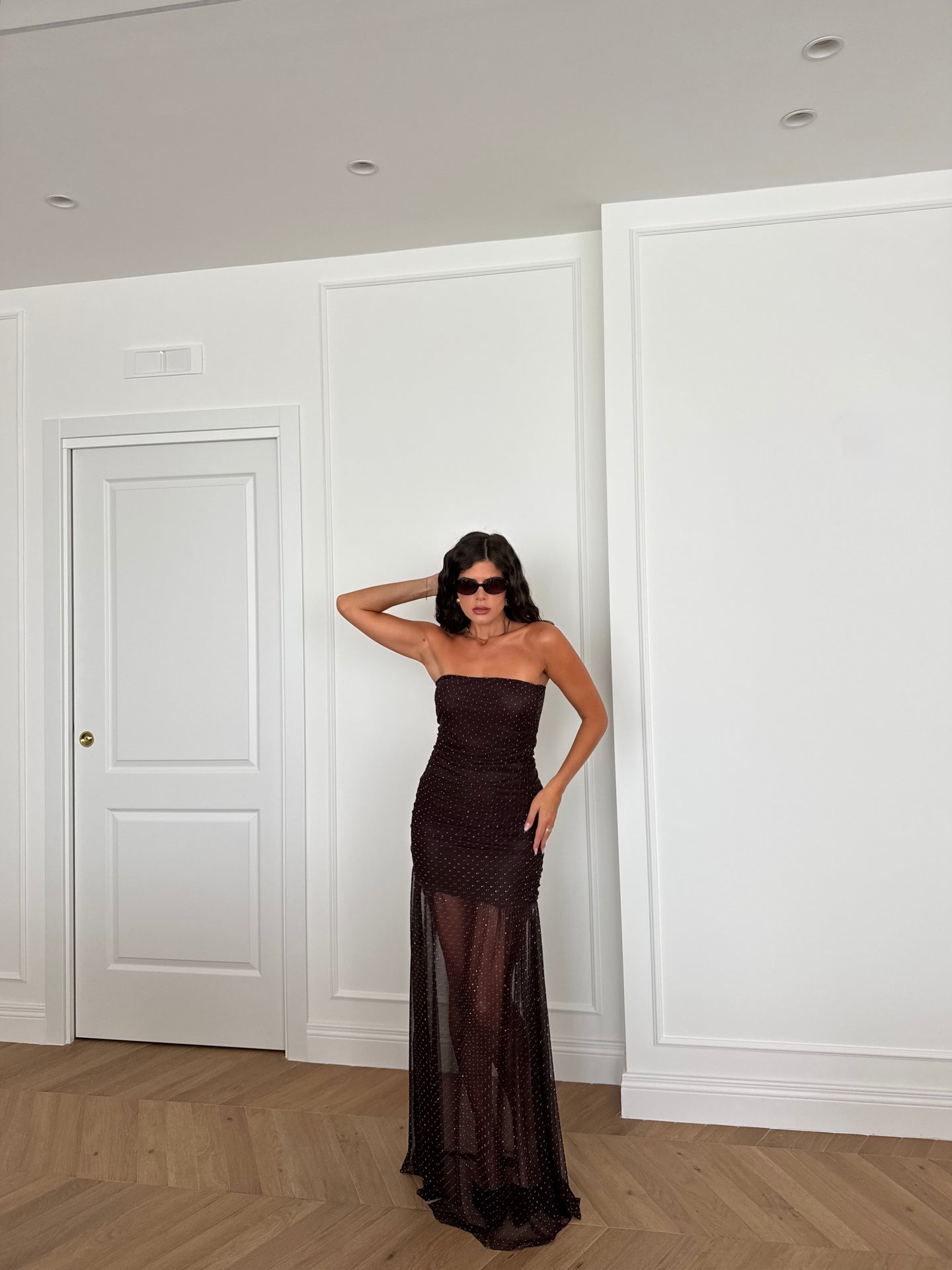 ABITO LUNGO STRASS MARRONE