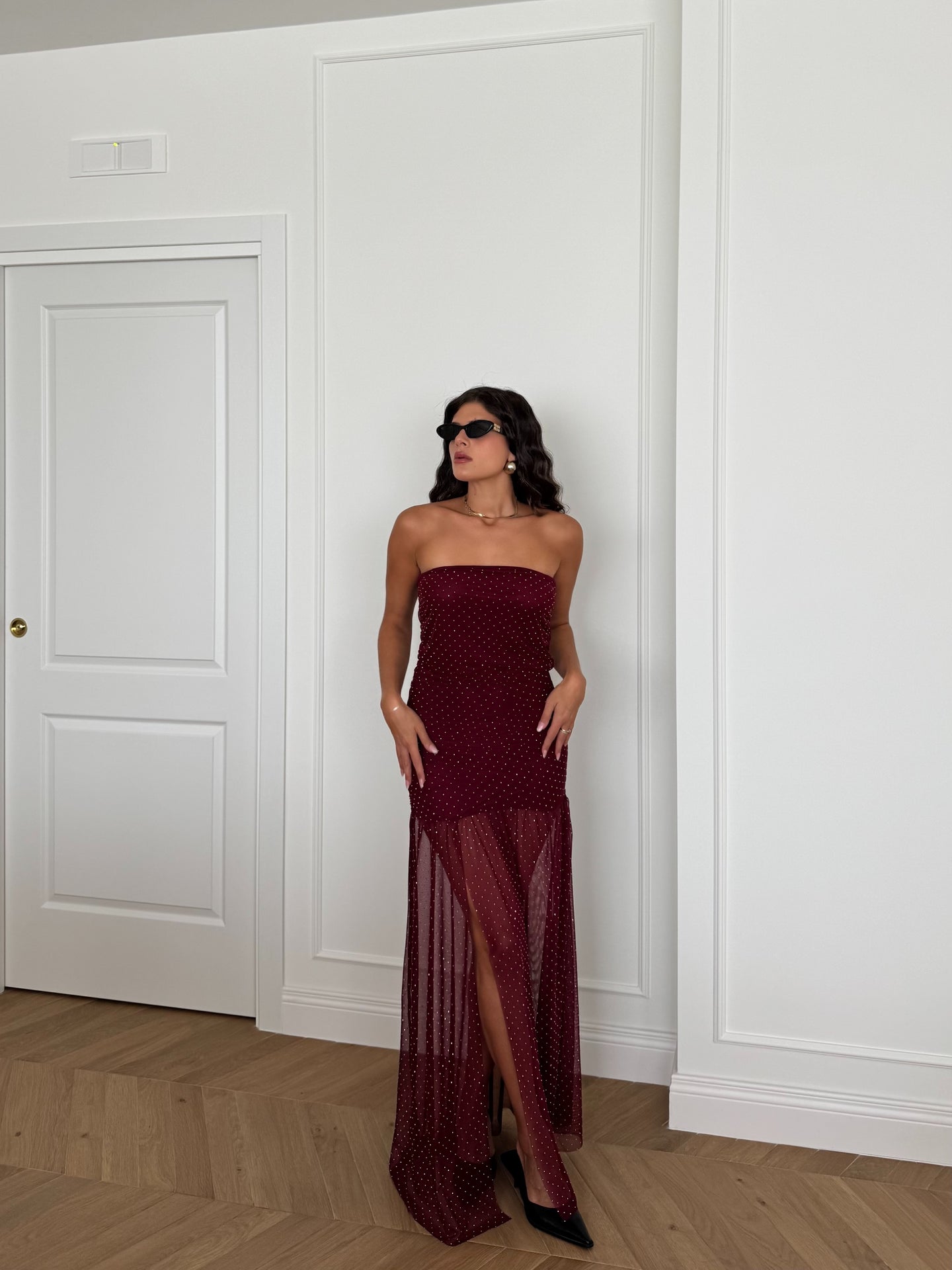 ABITO LUNGO STRASS BORDEAUX