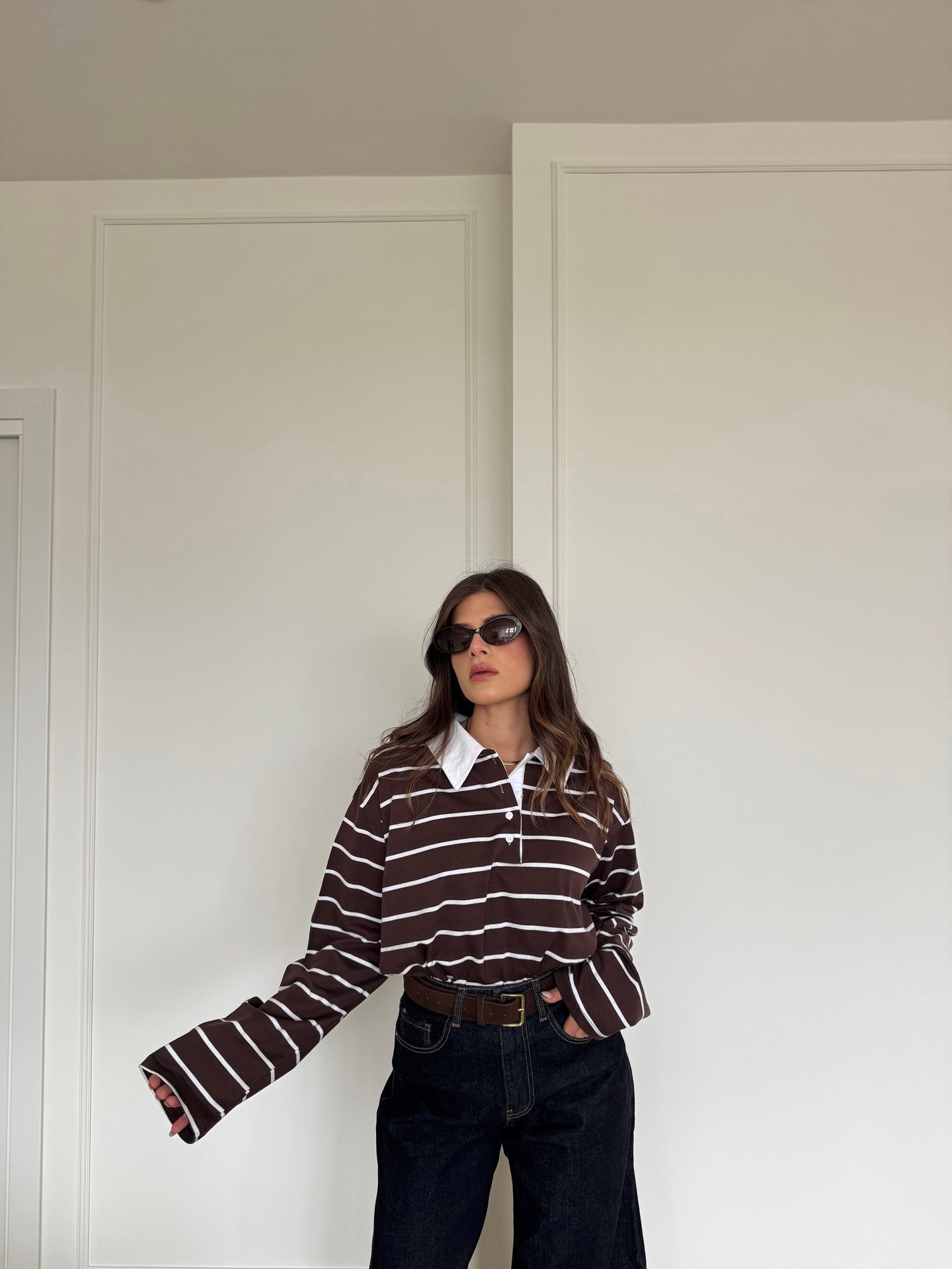 MAGLIA POLO A RIGHE MARRONE