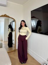 Carica l'immagine nel visualizzatore di Gallery, PANTALONI WIDELEG CON CINTURA TRECCIA BORDEAUX
