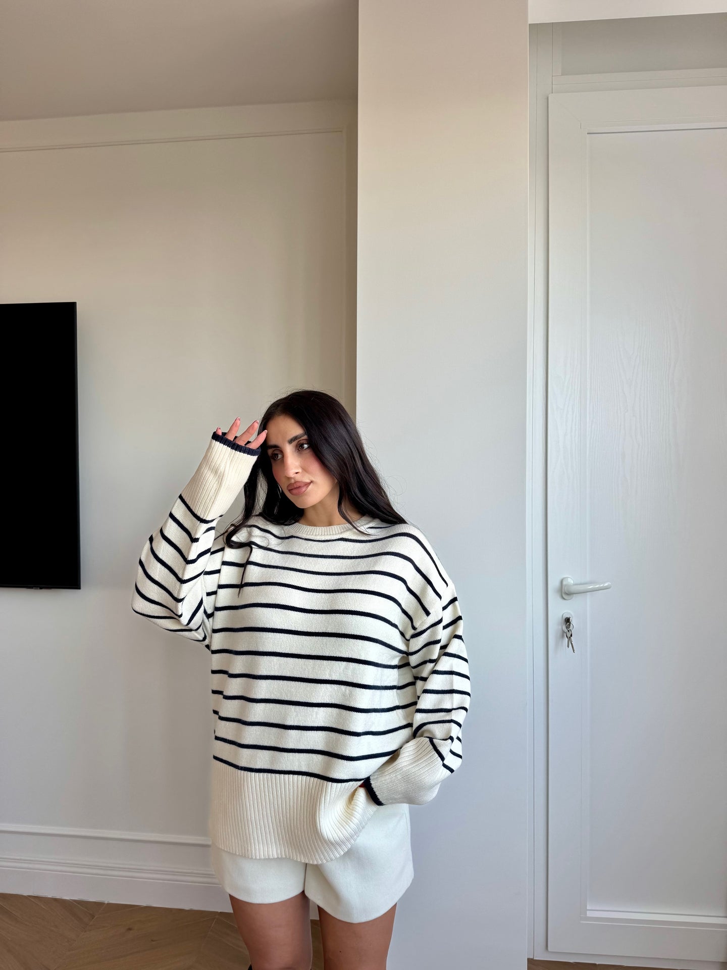 PULL OVER RIGHE PANNA/BLU