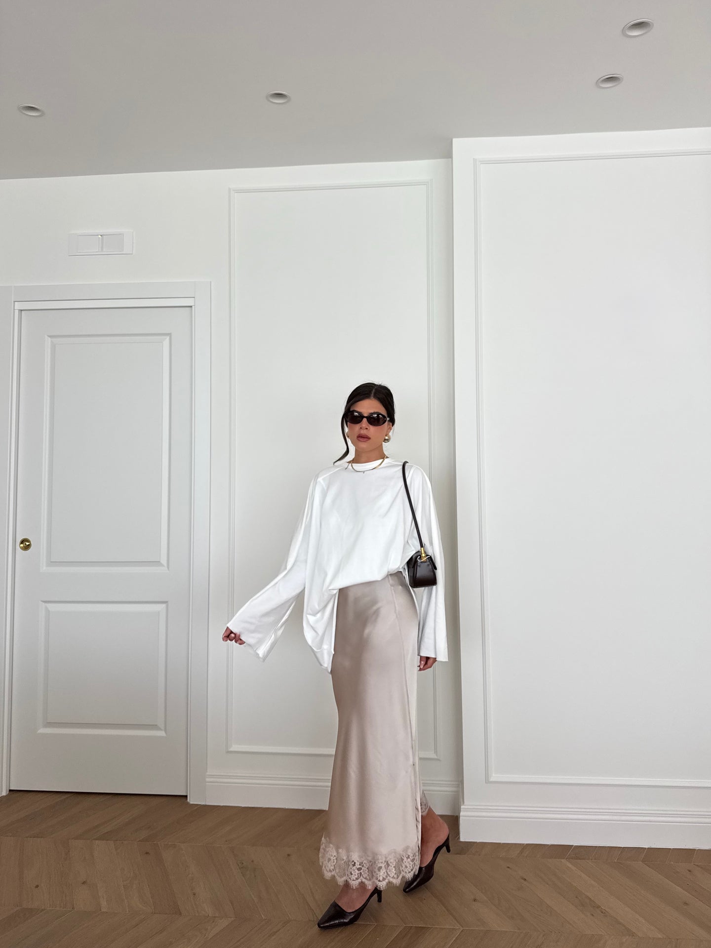 GONNA SATIN PIZZO PANNA