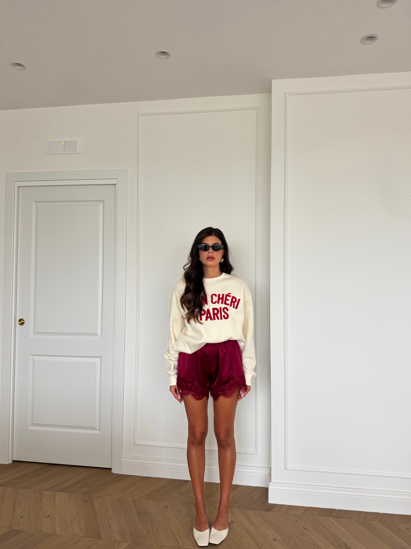 SHORTS SATIN PIZZO BORDEUAX